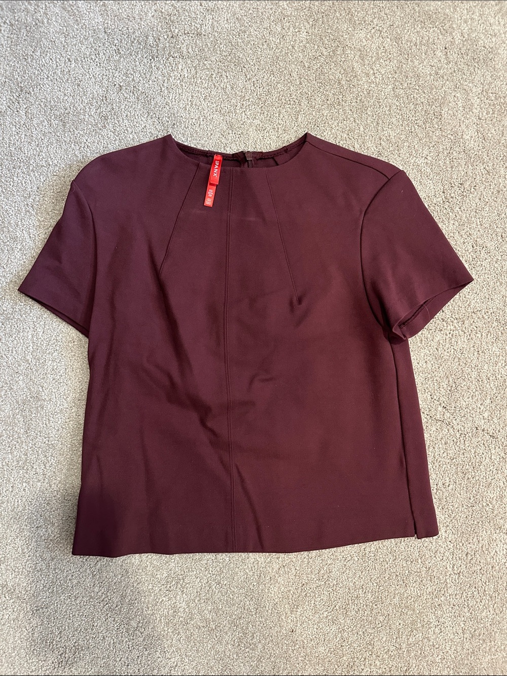 Spanx Elegant Short-Sleeve Blouse in Deep Burgundy